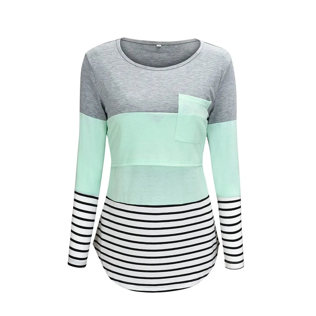 T-shirt à manches longues pour femmes enceintes, chemise d'allaitement, chemise d'allaitement, couture de document, mode décontractée