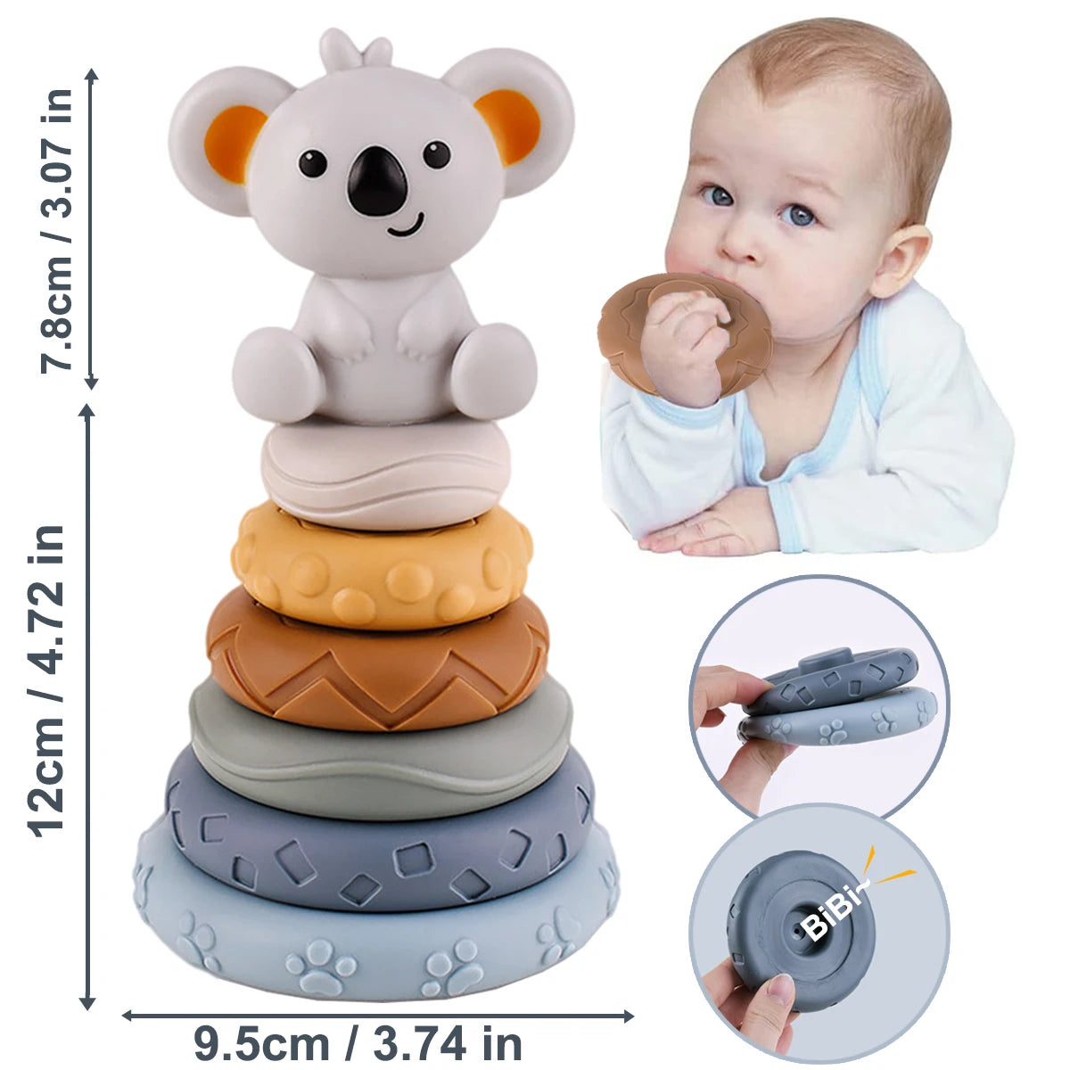 Décennies de construction en silicone pour bébés - Jouets Montessori - le coffre a jouets- Cylindre 6pcs