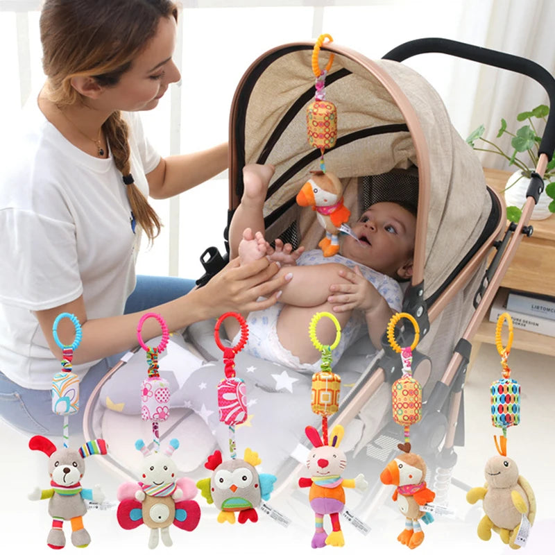Jouet d'Éveil Sensoriel Bébé - Hochet Suspendu en Peluche | Jouet Musical et Apprentissage Doux pour Poussette, Lit, Berceau - le coffre a jouets- chien 778