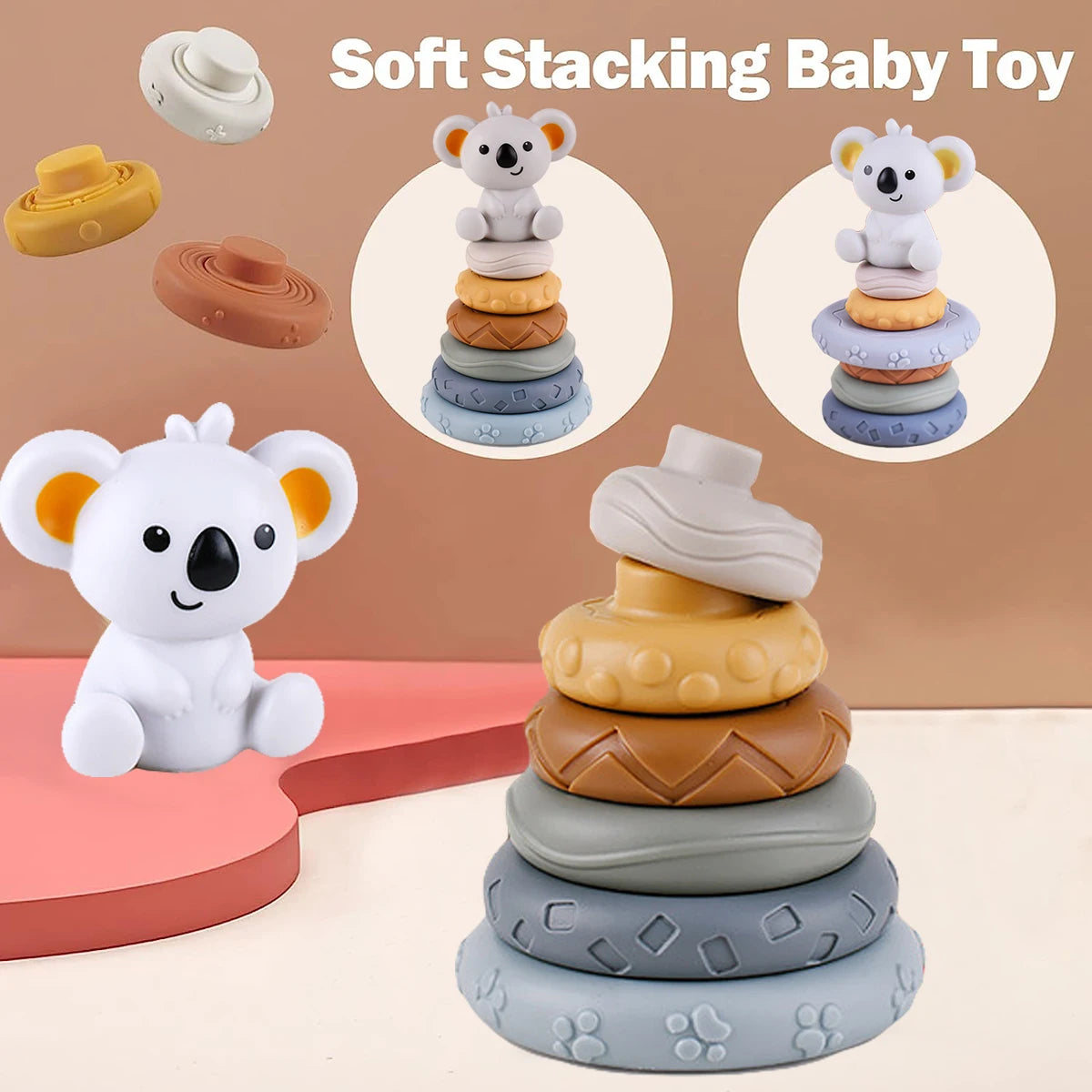Décennies de construction en silicone pour bébés - Jouets Montessori - le coffre a jouets- Cube 6pcs