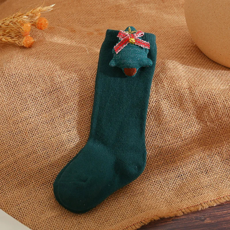 Chaussettes de Noël en Coton avec Nœud pour Bébé Fille 🎄 - le coffre a jouets- Nœud vert de Noël / 3-5 Years (L)