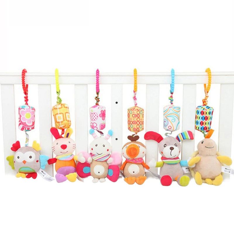 Jouet d'Éveil Sensoriel Bébé - Hochet Suspendu en Peluche | Jouet Musical et Apprentissage Doux pour Poussette, Lit, Berceau - le coffre a jouets- chien 778