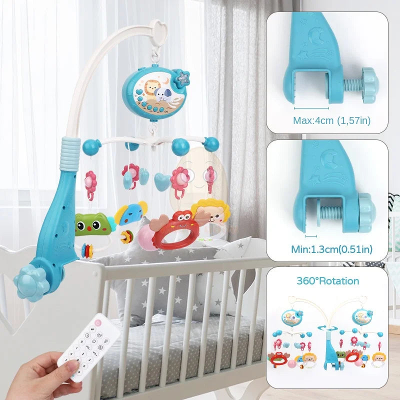 Mobile Musical Bébé Rotatif avec Projecteur et Veilleuse | Jouet d'Éveil Éducatif pour Berceau - Idéal comme Cadeau de Naissance - le coffre a jouets- bleu foncé