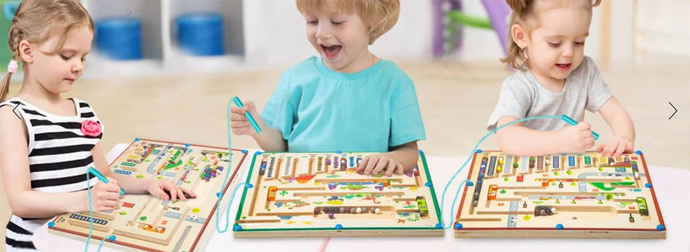 Labyrinthe Magnétique en Bois avec Numéros - Jouet Éducatif Montessori - le coffre a jouets- Style océanique