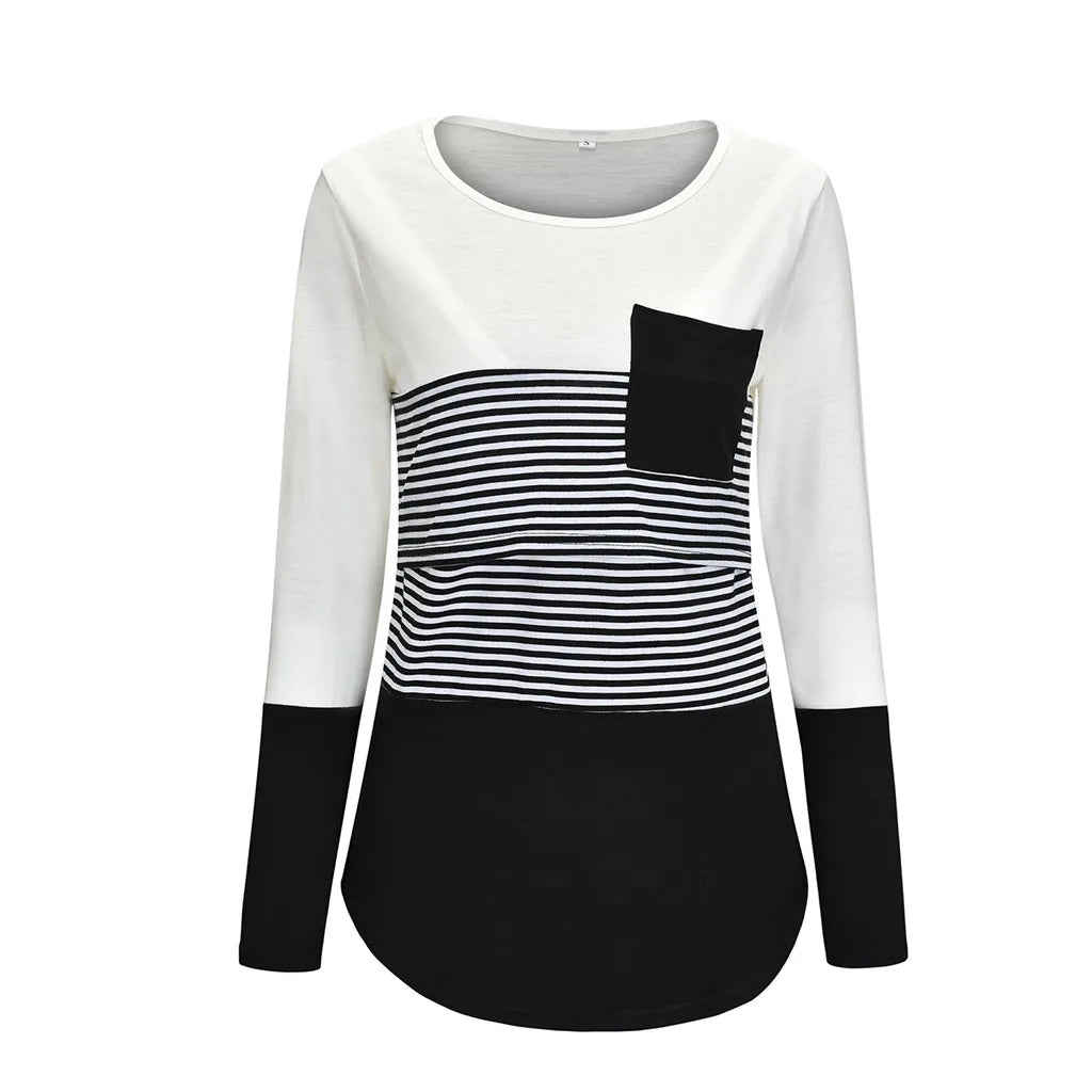 T-shirt à manches longues pour femmes enceintes, chemise d'allaitement, chemise d'allaitement, couture de document, mode décontractée