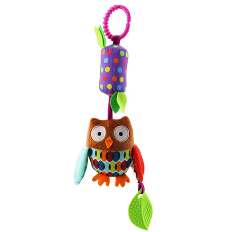 Jouet d'Éveil Sensoriel Bébé - Hochet Suspendu en Peluche | Jouet Musical et Apprentissage Doux pour Poussette, Lit, Berceau - le coffre a jouets- hibou 026