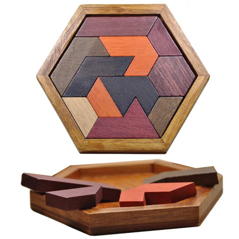 Puzzle hexagonal en bois – Jeu éducatif Tangram