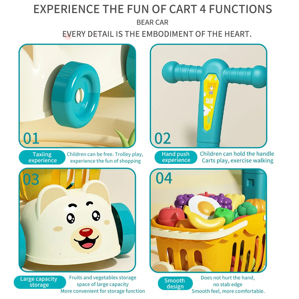 Chariot de supermarché pour enfants, jouet de chariot pour bébé, coupe de fruits, simulation de maison heureuse, cadeau d'anniversaire pour garçon et fille, cuisine - le coffre a jouets- Vert