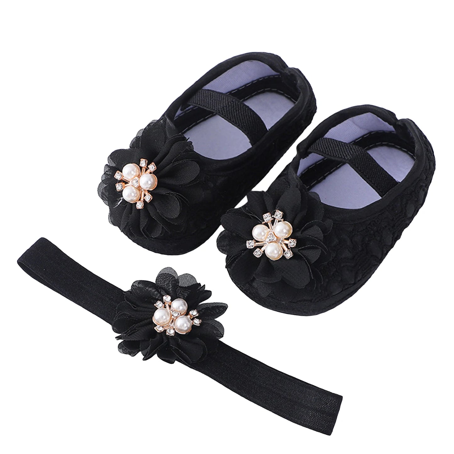 Chaussures plates avec bande de sauna pour bébé fille - le coffre a jouets- Black / 0-6 mois