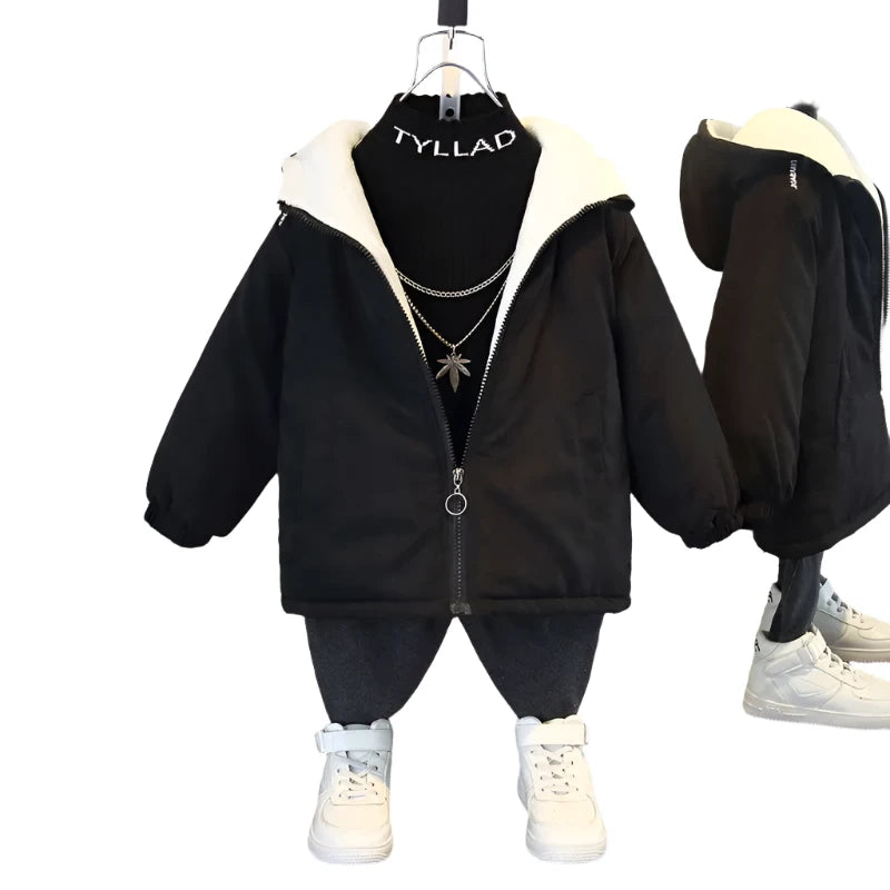 Veste d'Hiver Épaisse à Capuche avec Fermeture Éclair pour Garçon - le coffre a jouets- Gris foncé / 4T(110)