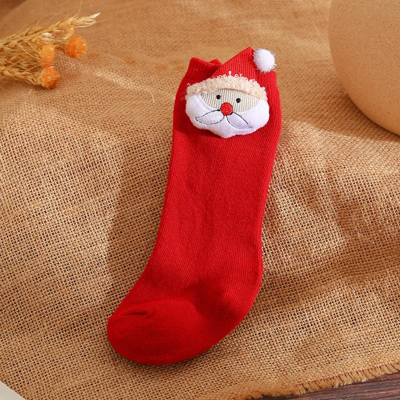 Chaussettes de Noël en Coton avec Nœud pour Bébé Fille 🎄 - le coffre a jouets- Vieil homme à barbe rouge / 3-5 Years (L)