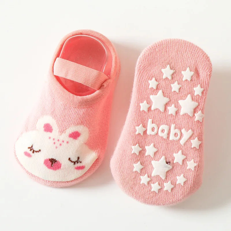 Chaussettes Antidérapantes Bébé - Motif Dessin Animé | Gardent au Chaud, Semelle en Caoutchouc pour Filles et Garçons - le coffre a jouets- Lapin 1 / S pour 0-1ans