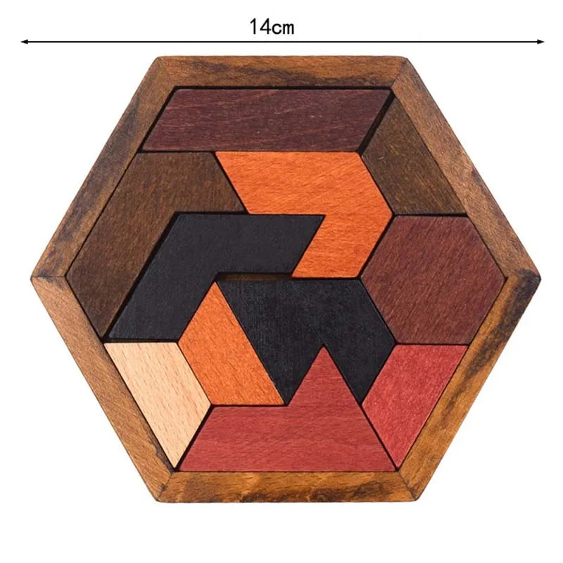 Puzzle hexagonal en bois – Jeu éducatif Tangram