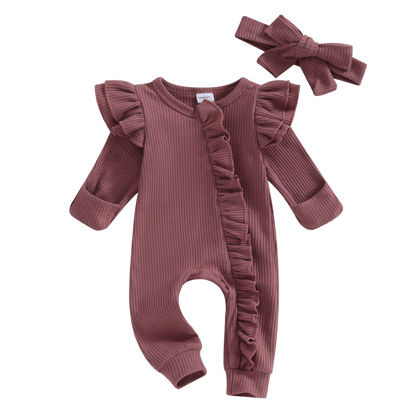Pudcoco-Barboteuse à glissière à volants avec nœud pour bébé fille - le coffre a jouets- Violet / Nouveau-né