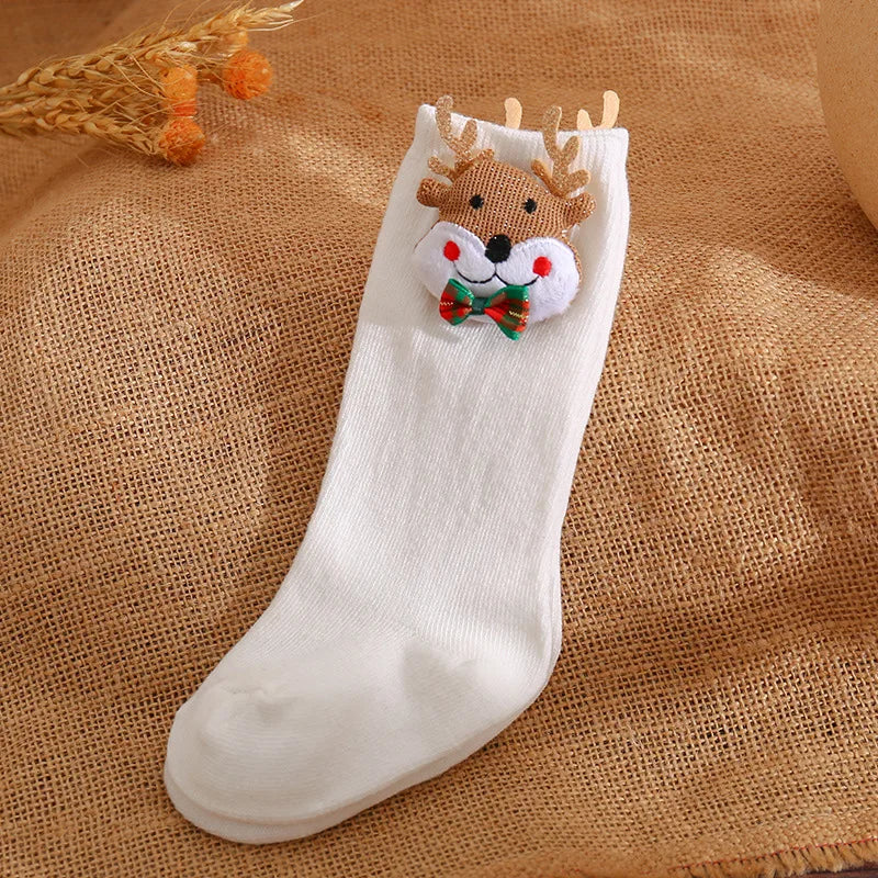 Chaussettes de Noël en Coton avec Nœud pour Bébé Fille 🎄 - le coffre a jouets- Blanc - élan de l'arc / 3-5 Years (L)