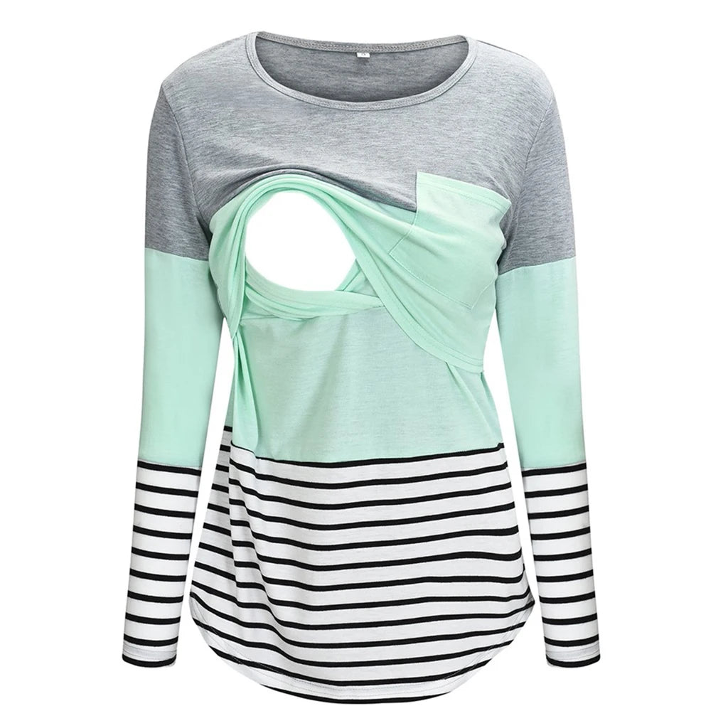 T-shirt à manches longues pour femmes enceintes, chemise d'allaitement, chemise d'allaitement, couture de document, mode décontractée