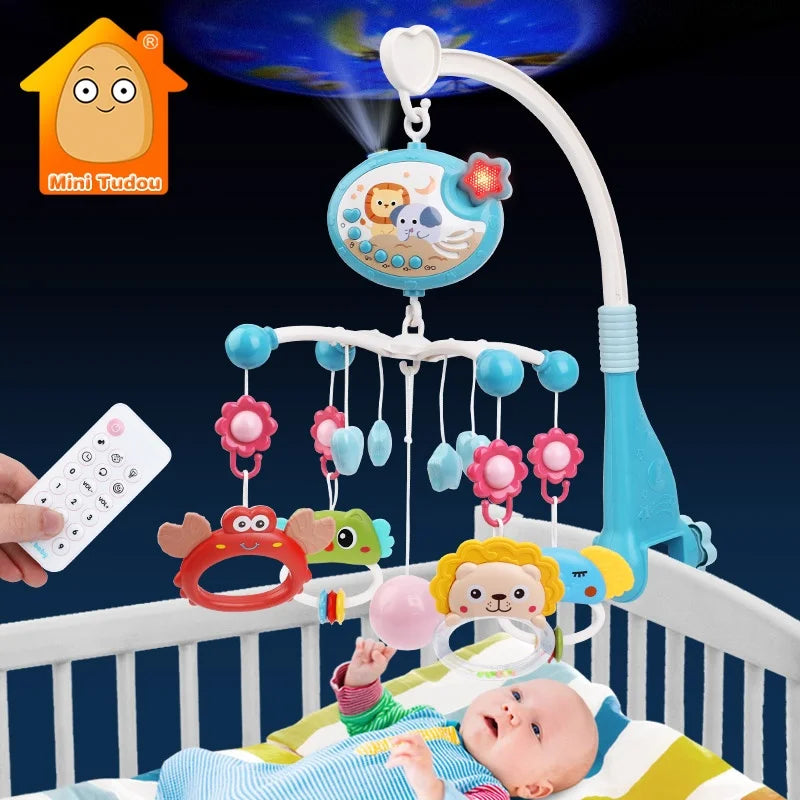 Mobile Musical Bébé Rotatif avec Projecteur et Veilleuse | Jouet d'Éveil Éducatif pour Berceau - Idéal comme Cadeau de Naissance - le coffre a jouets- bleu foncé