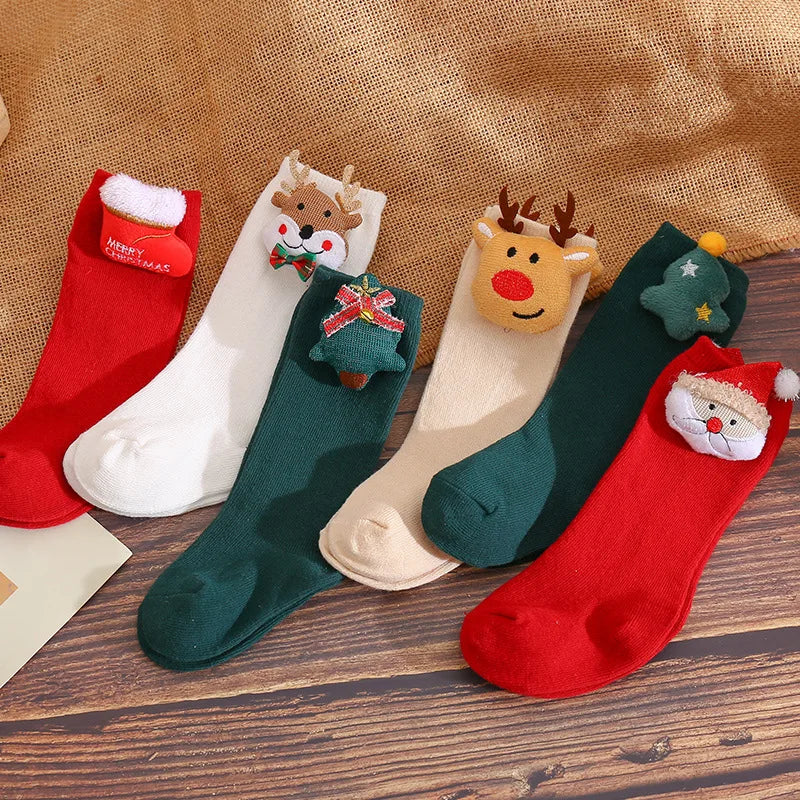 Chaussettes de Noël en Coton avec Nœud pour Bébé Fille 🎄 - le coffre a jouets- Arbre de Noël vert / 3-5 Years (L)