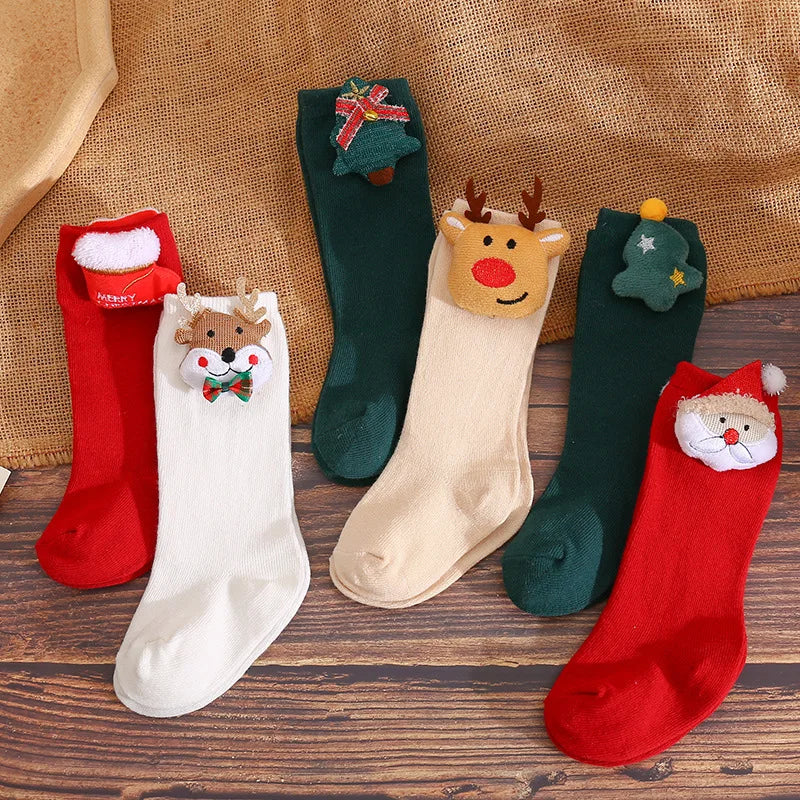 Chaussettes de Noël en Coton avec Nœud pour Bébé Fille 🎄 - le coffre a jouets- Arbre de Noël vert / 3-5 Years (L)