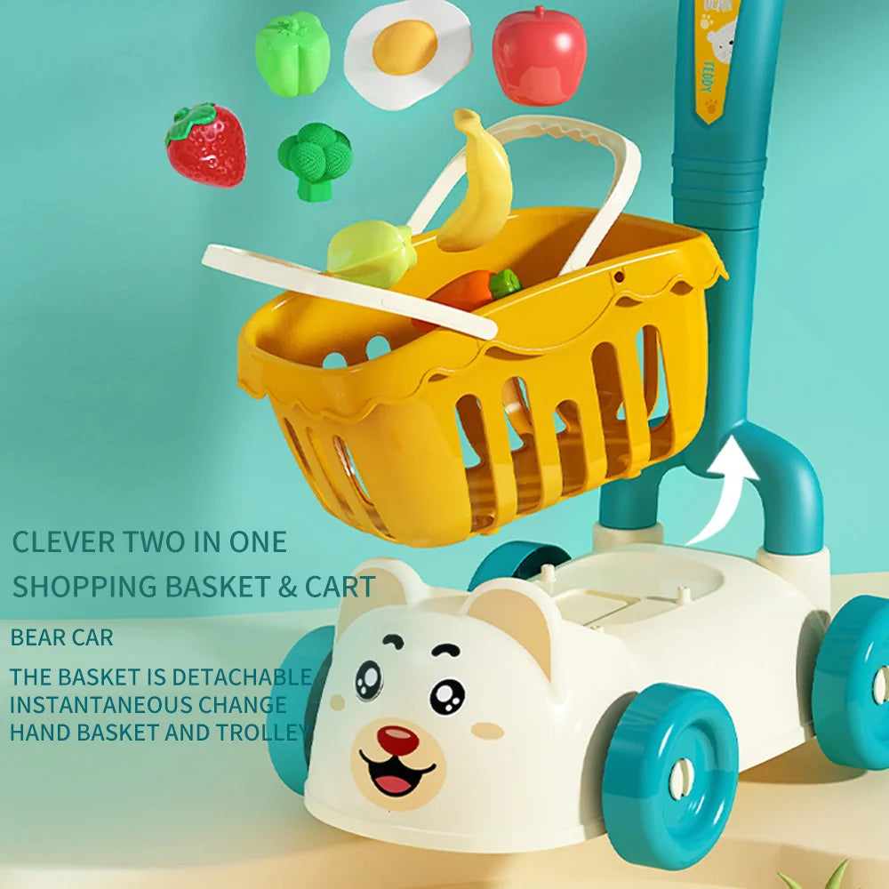 Chariot de supermarché pour enfants, jouet de chariot pour bébé, coupe de fruits, simulation de maison heureuse, cadeau d'anniversaire pour garçon et fille, cuisine - le coffre a jouets- Vert