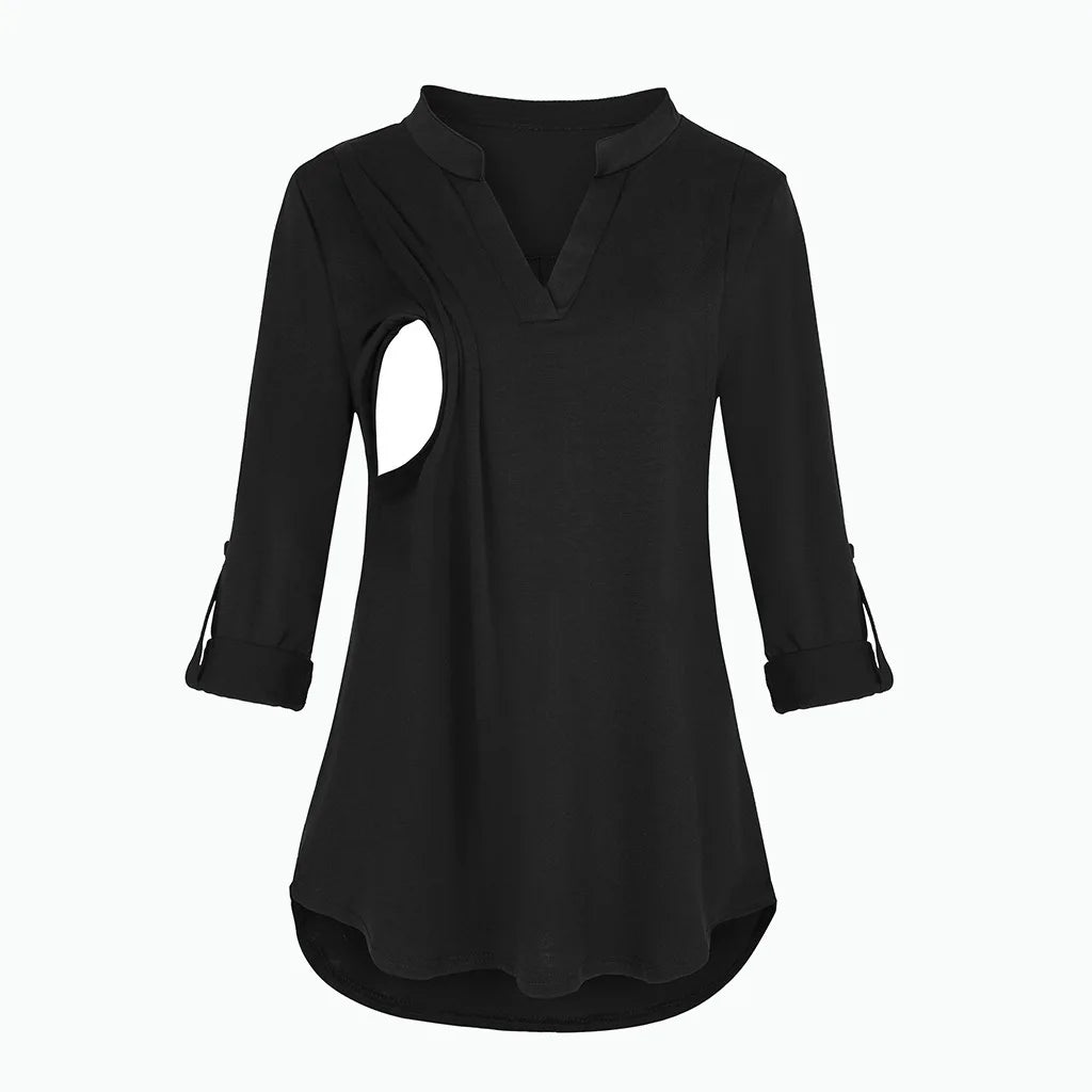 T-shirt d'Allaitement à Manches sulfet Col en V pour Femme Enceinte, Vêtement en Y Solide