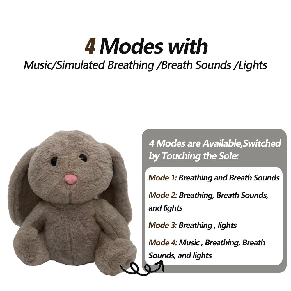 Jouet Apaisant en Peluche pour Bébé - Ours Respirant avec Musique, Lumières et Sons | Compagnon de Sommeil Doux - le coffre a jouets- Lapin de secours / 30CM