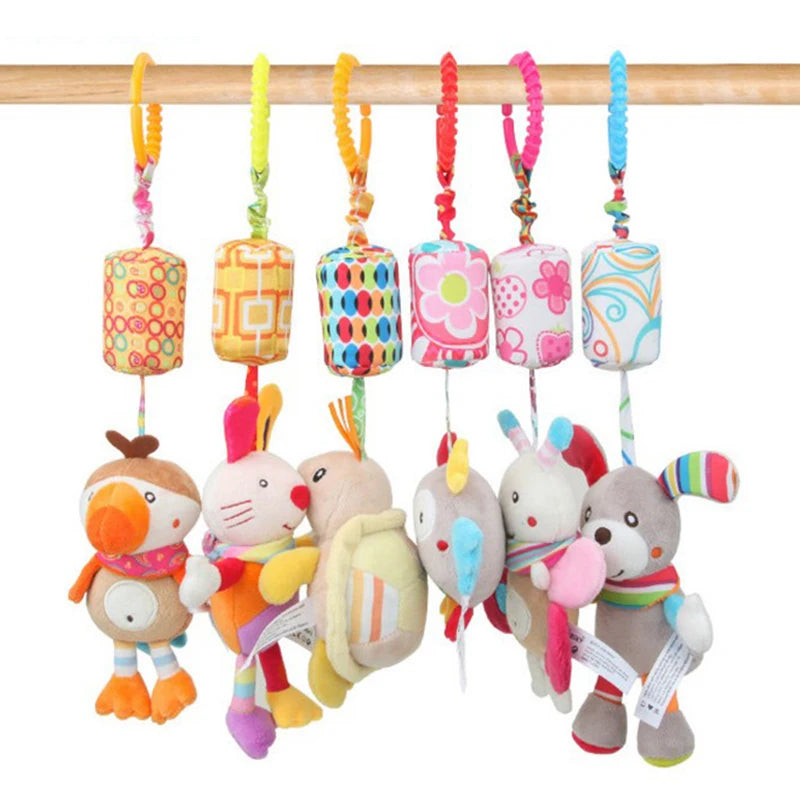 Jouet d'Éveil Sensoriel Bébé - Hochet Suspendu en Peluche | Jouet Musical et Apprentissage Doux pour Poussette, Lit, Berceau - le coffre a jouets- chien 778