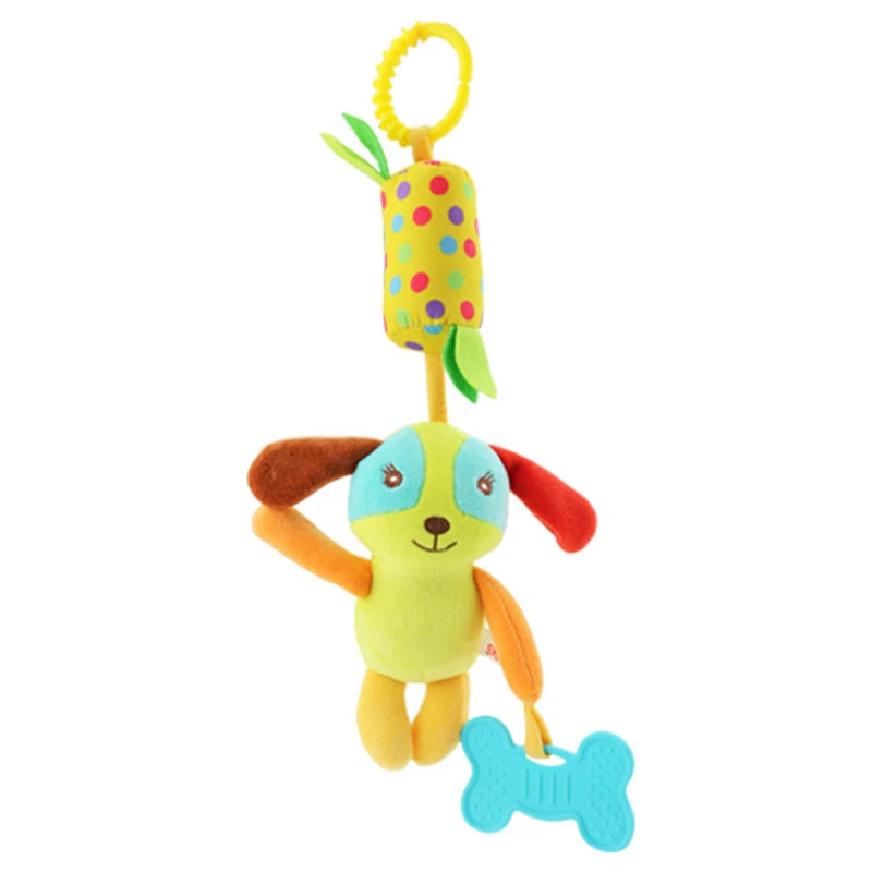 Jouet d'Éveil Sensoriel Bébé - Hochet Suspendu en Peluche | Jouet Musical et Apprentissage Doux pour Poussette, Lit, Berceau - le coffre a jouets- chien 026