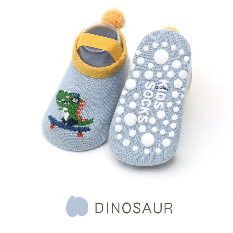 Chaussettes Antidérapantes Bébé - Motif Dessin Animé | Gardent au Chaud, Semelle en Caoutchouc pour Filles et Garçons - le coffre a jouets- Dino / S pour 0-1ans