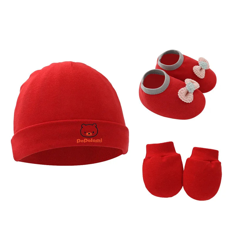 Ensemble bonnet, gants et chaussettes en coton pour bébé