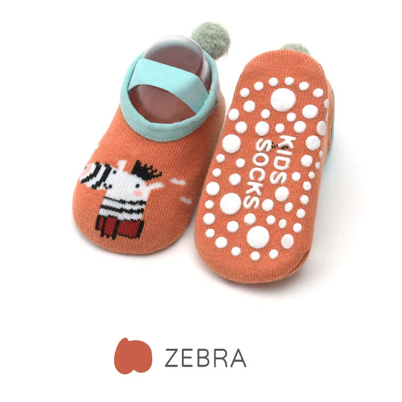 Chaussettes Antidérapantes Bébé - Motif Dessin Animé | Gardent au Chaud, Semelle en Caoutchouc pour Filles et Garçons - le coffre a jouets- Zèbre / S pour 0-1ans