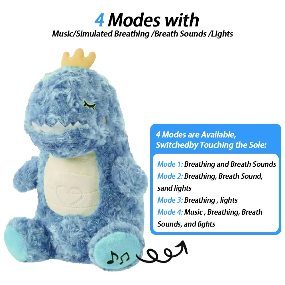 Jouet Apaisant en Peluche pour Bébé - Ours Respirant avec Musique, Lumières et Sons | Compagnon de Sommeil Doux - le coffre a jouets- Dinosaure bleu / 30CM
