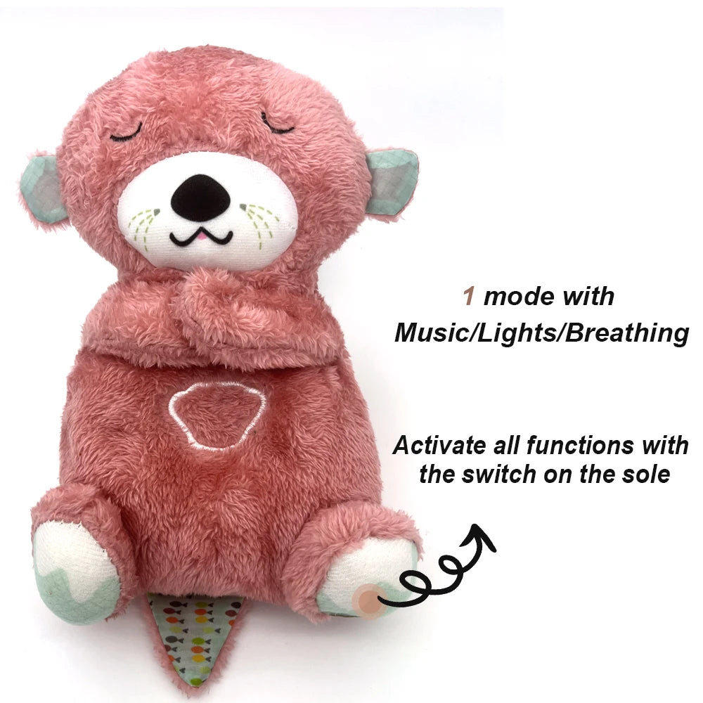 Jouet Apaisant en Peluche pour Bébé - Ours Respirant avec Musique, Lumières et Sons | Compagnon de Sommeil Doux - le coffre a jouets- Loutre rose / 30CM