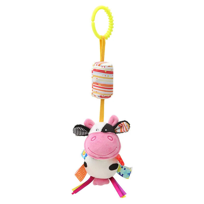 Jouet d'Éveil Sensoriel Bébé - Hochet Suspendu en Peluche | Jouet Musical et Apprentissage Doux pour Poussette, Lit, Berceau - le coffre a jouets- vaches 562
