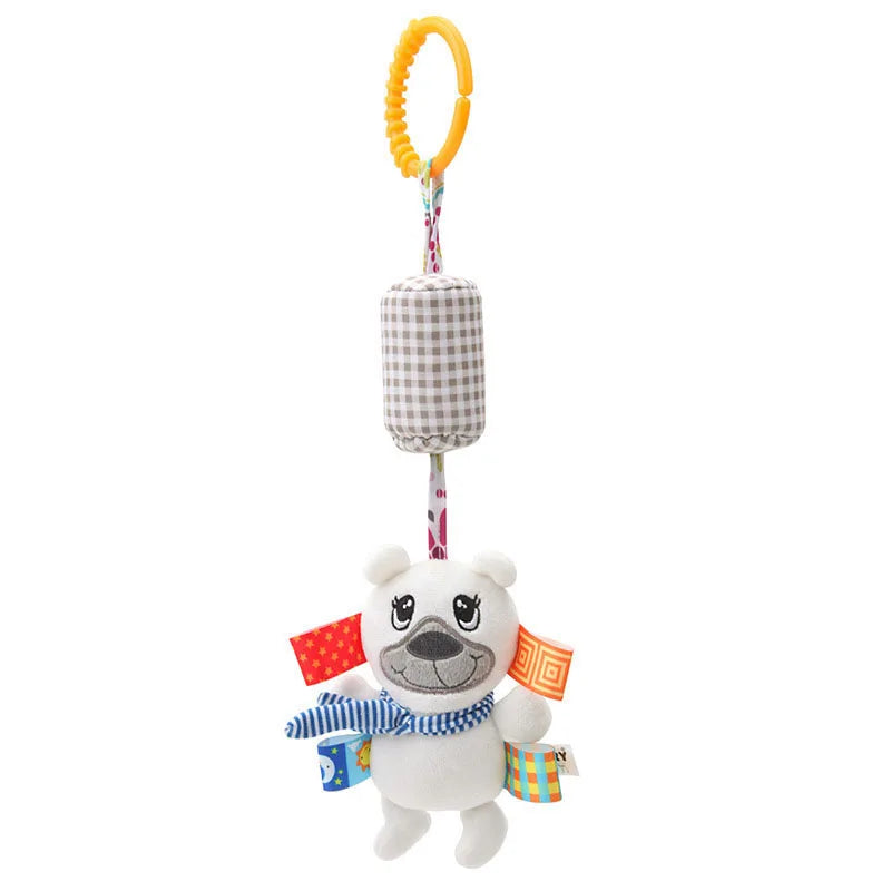Jouet d'Éveil Sensoriel Bébé - Hochet Suspendu en Peluche | Jouet Musical et Apprentissage Doux pour Poussette, Lit, Berceau - le coffre a jouets- ours 562
