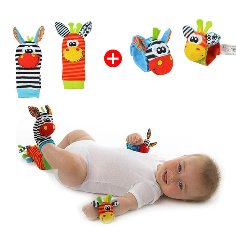 Hochets pour Bébé de 0 à 24 Mois – Jouets en Peluche Douce pour le Développement Éducatif - le coffre a jouets- Girafe 4PCS