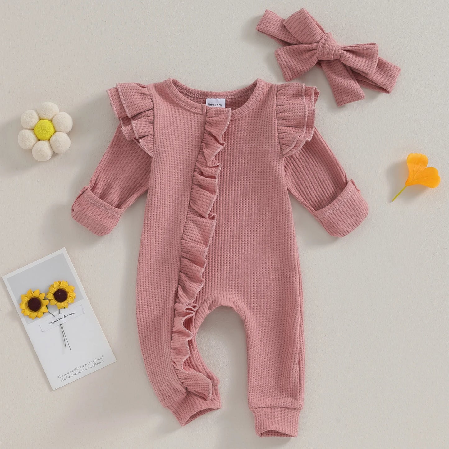 Pudcoco-Barboteuse à glissière à volants avec nœud pour bébé fille - le coffre a jouets- Blanc / 6M