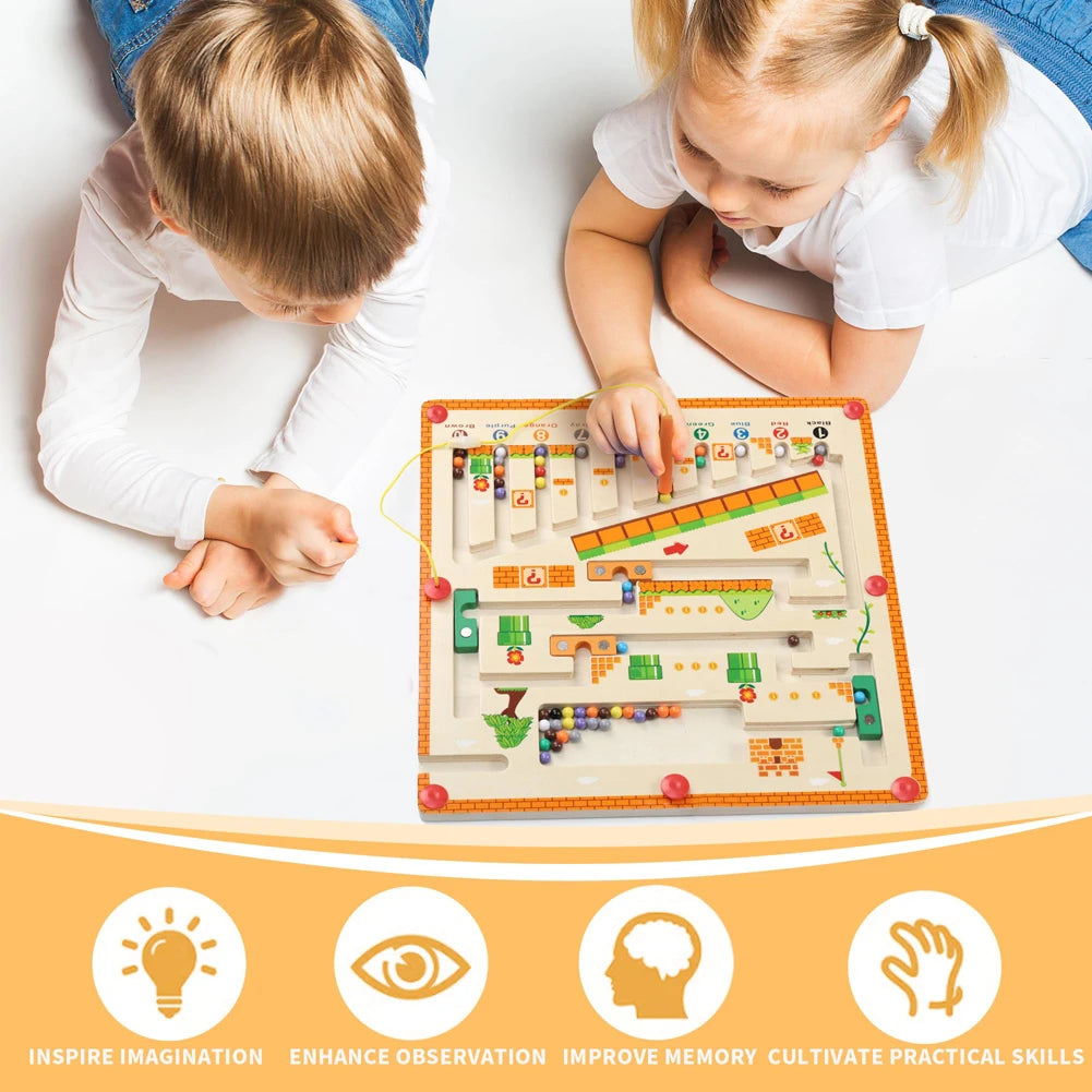 Labyrinthe Magnétique en Bois avec Numéros - Jouet Éducatif Montessori - le coffre a jouets- Style océanique