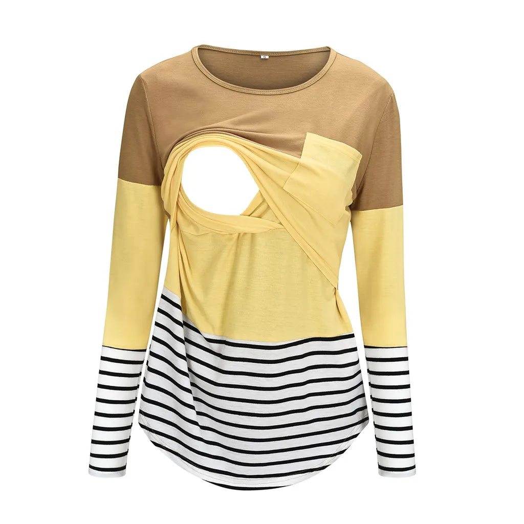 T-shirt à manches longues pour femmes enceintes, chemise d'allaitement, chemise d'allaitement, couture de document, mode décontractée