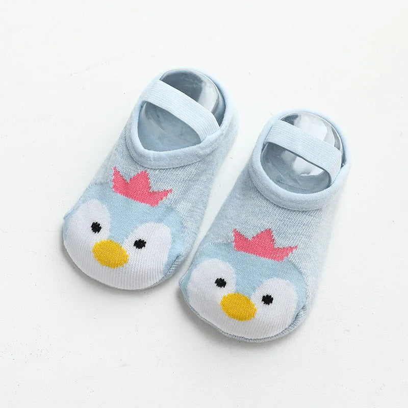 Chaussettes Antidérapantes Bébé - Motif Dessin Animé | Gardent au Chaud, Semelle en Caoutchouc pour Filles et Garçons - le coffre a jouets- Pingouin / S pour 0-1ans
