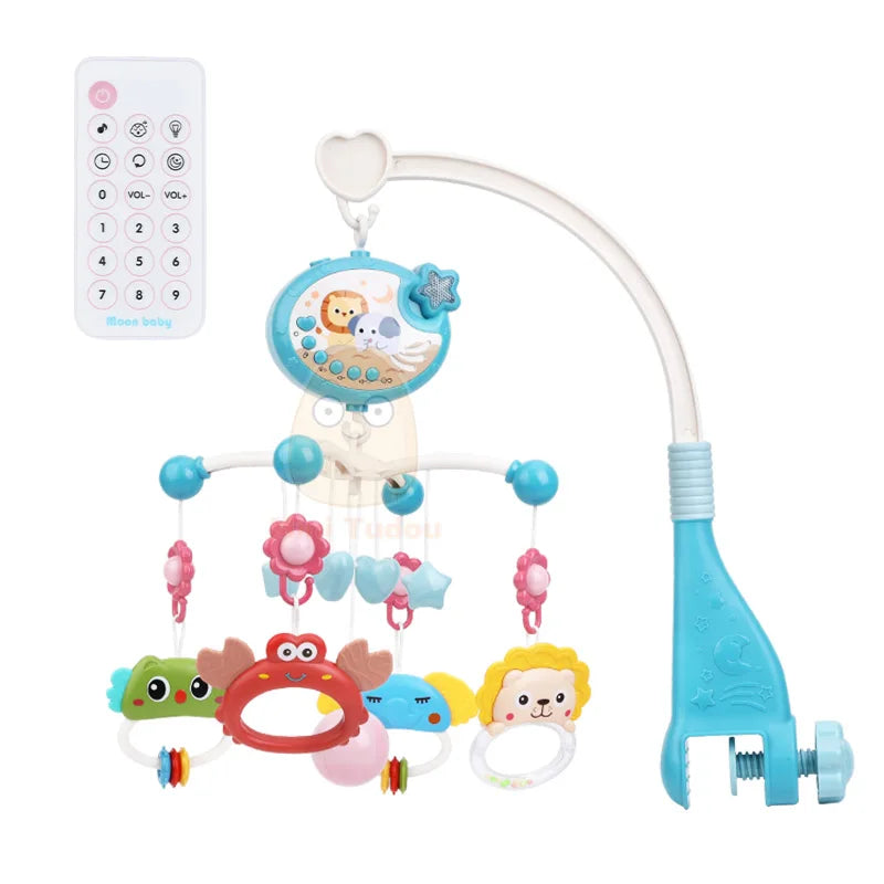 Mobile Musical Bébé Rotatif avec Projecteur et Veilleuse | Jouet d'Éveil Éducatif pour Berceau - Idéal comme Cadeau de Naissance - le coffre a jouets- bleu foncé