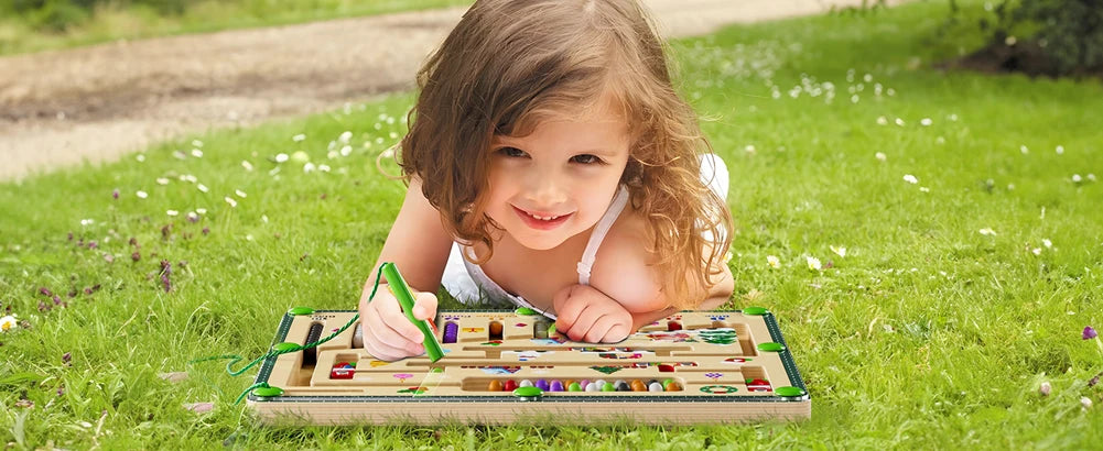 Labyrinthe Magnétique en Bois avec Numéros - Jouet Éducatif Montessori - le coffre a jouets- Style océanique
