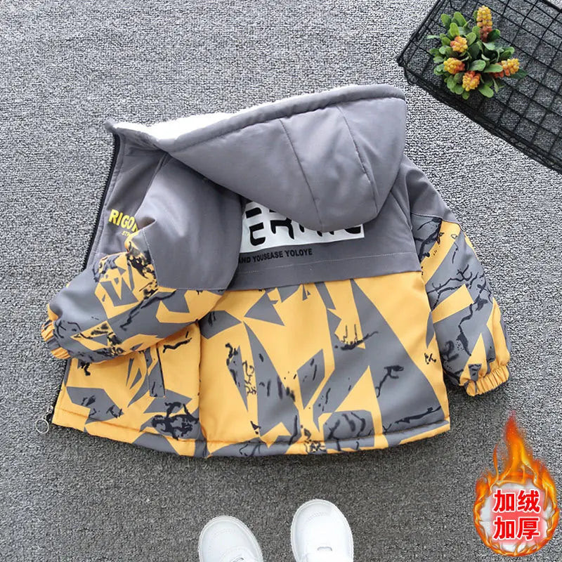 Veste épaisse à capuche avec fermeture éclair pour garçon - le coffre a jouets- Gris Jaune / 2T(90)