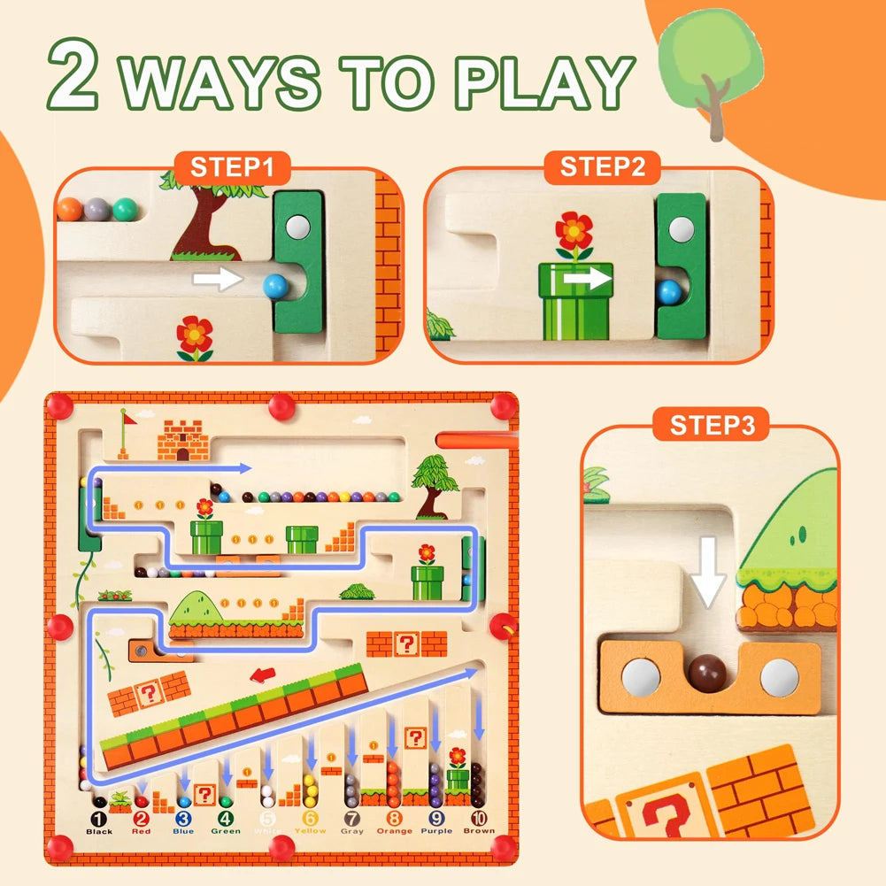 Labyrinthe Magnétique en Bois avec Numéros - Jouet Éducatif Montessori - le coffre a jouets- Style océanique