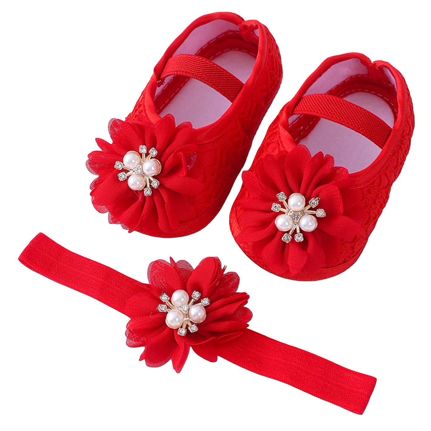 Chaussures plates avec bande de sauna pour bébé fille - le coffre a jouets- Rouge / 7-12 mois