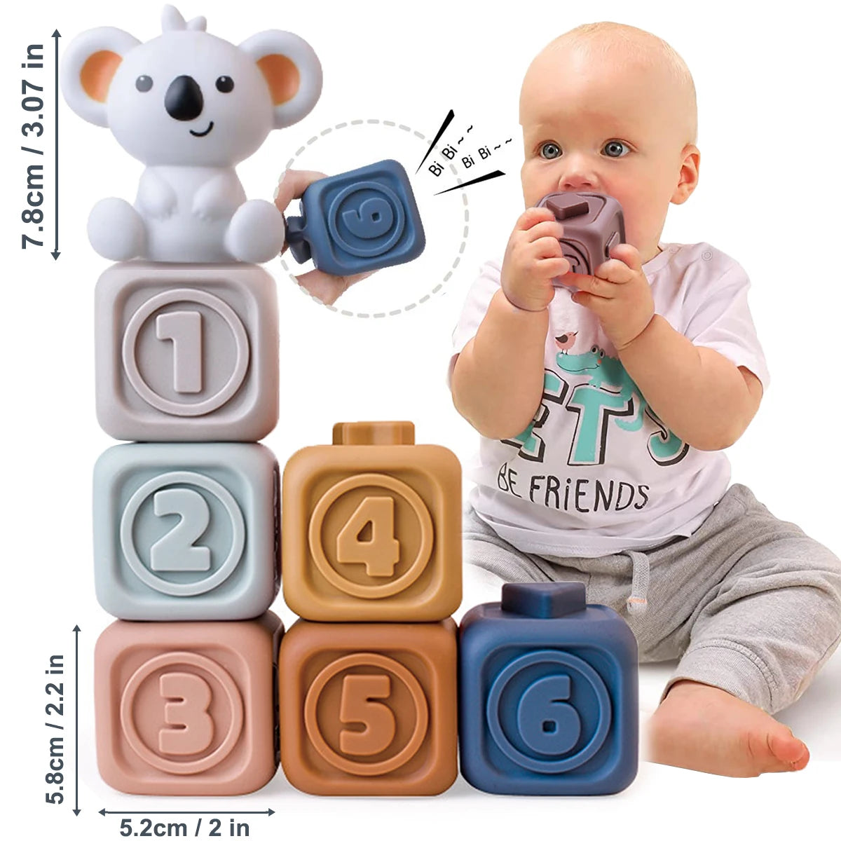 Décennies de construction en silicone pour bébés - Jouets Montessori - le coffre a jouets- Cube 6pcs