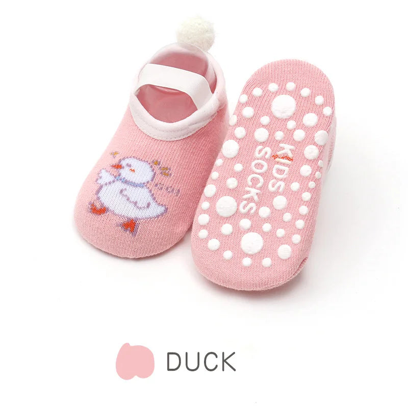 Chaussettes Antidérapantes Bébé - Motif Dessin Animé | Gardent au Chaud, Semelle en Caoutchouc pour Filles et Garçons - le coffre a jouets- Canard / M pour 1-3ans