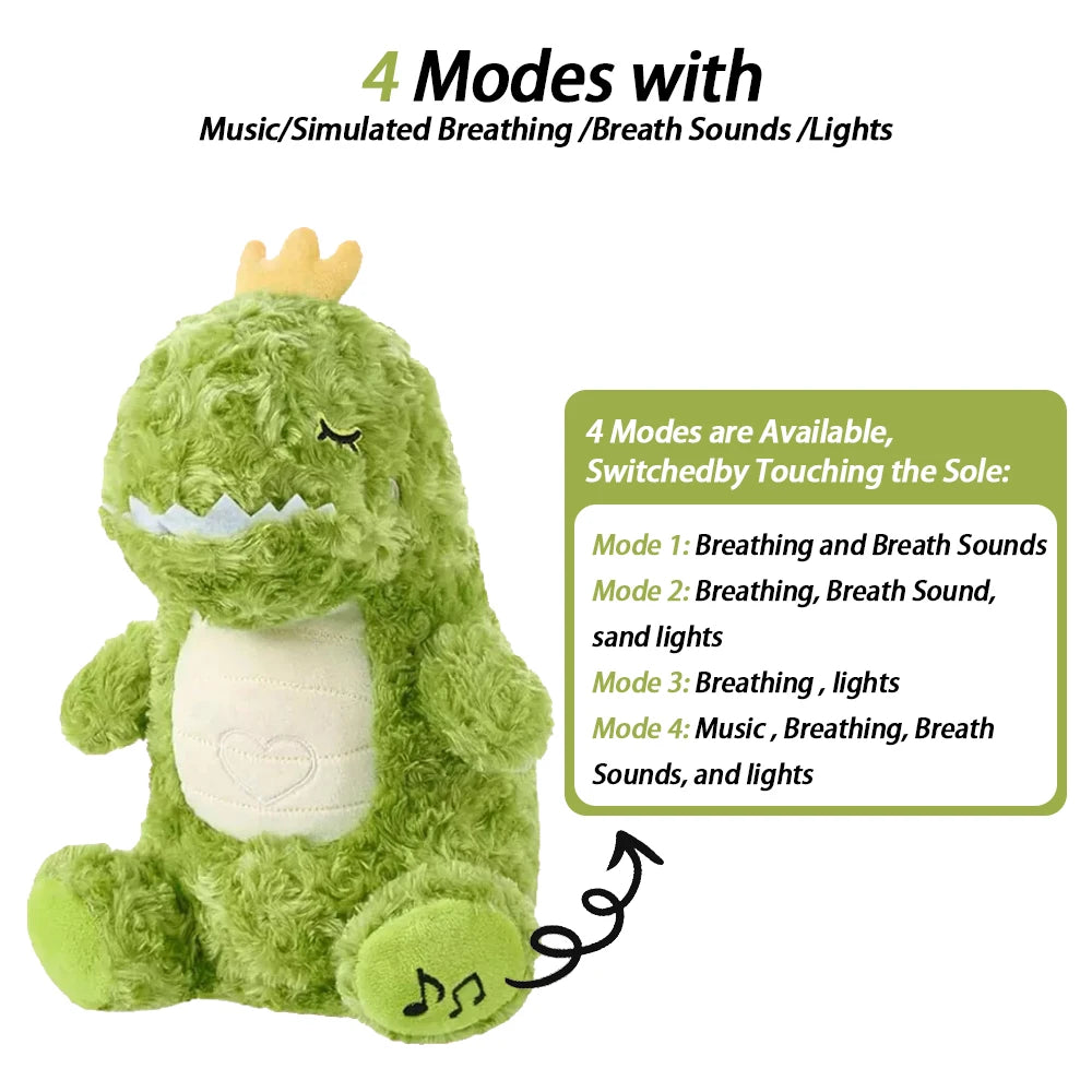 Jouet Apaisant en Peluche pour Bébé - Ours Respirant avec Musique, Lumières et Sons | Compagnon de Sommeil Doux - le coffre a jouets- Dinosaure vert / 30CM