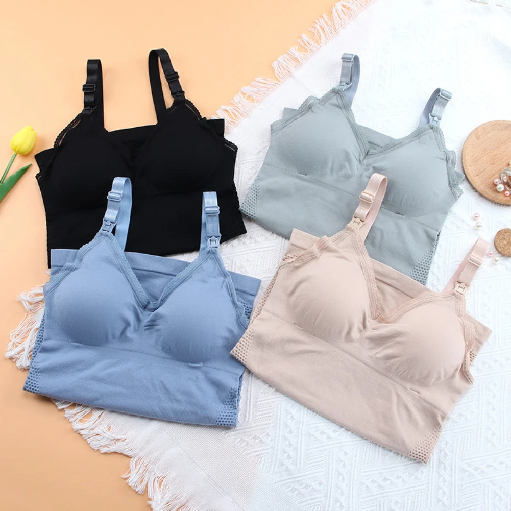 Soutien-gorge d'Allaitement en Dentelle avec Bouton Supérieur pour Femme Enceinte, Sous-vêtement d'Allaitement Maternel, Camisole de Grossesse