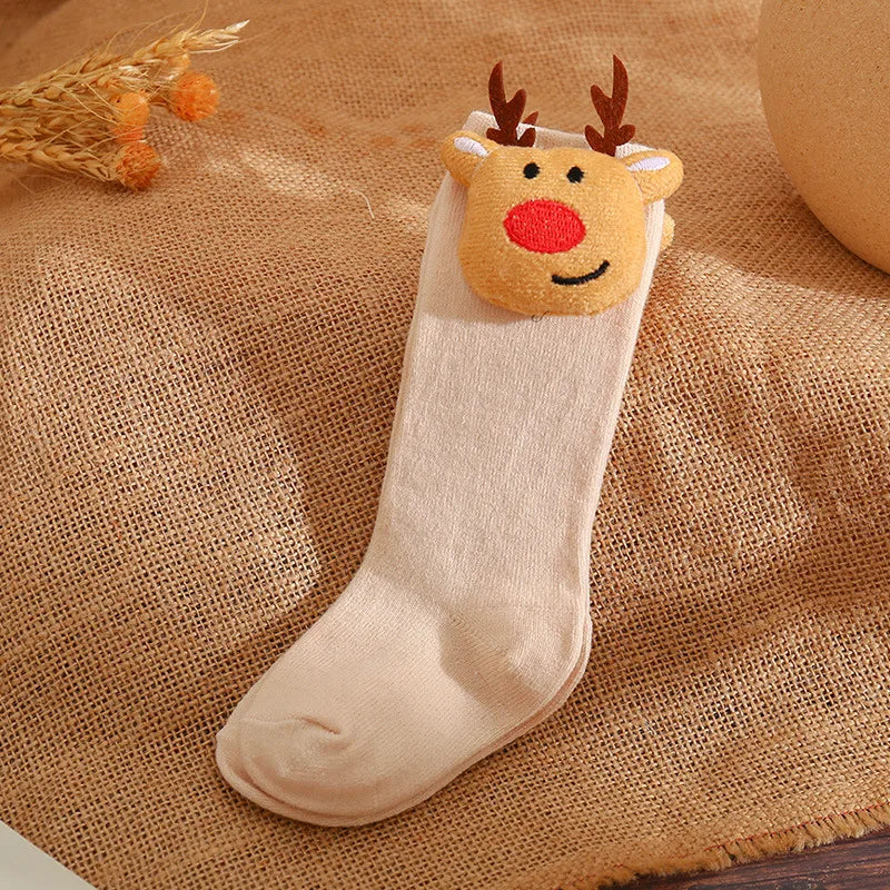 Chaussettes de Noël en Coton avec Nœud pour Bébé Fille 🎄 - le coffre a jouets- Flax-Elk / 3-5 Years (L)